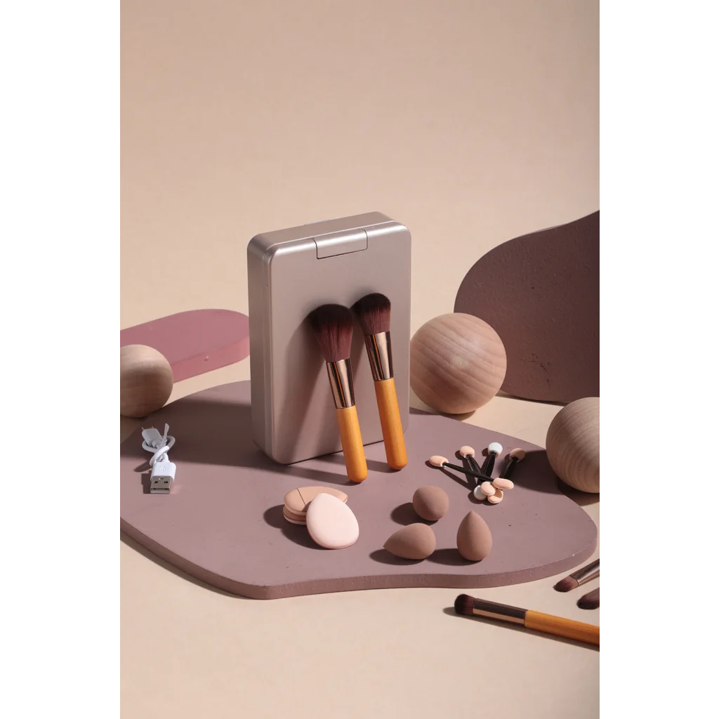 Portable Travel Makeup Brush Set with LED Mirror