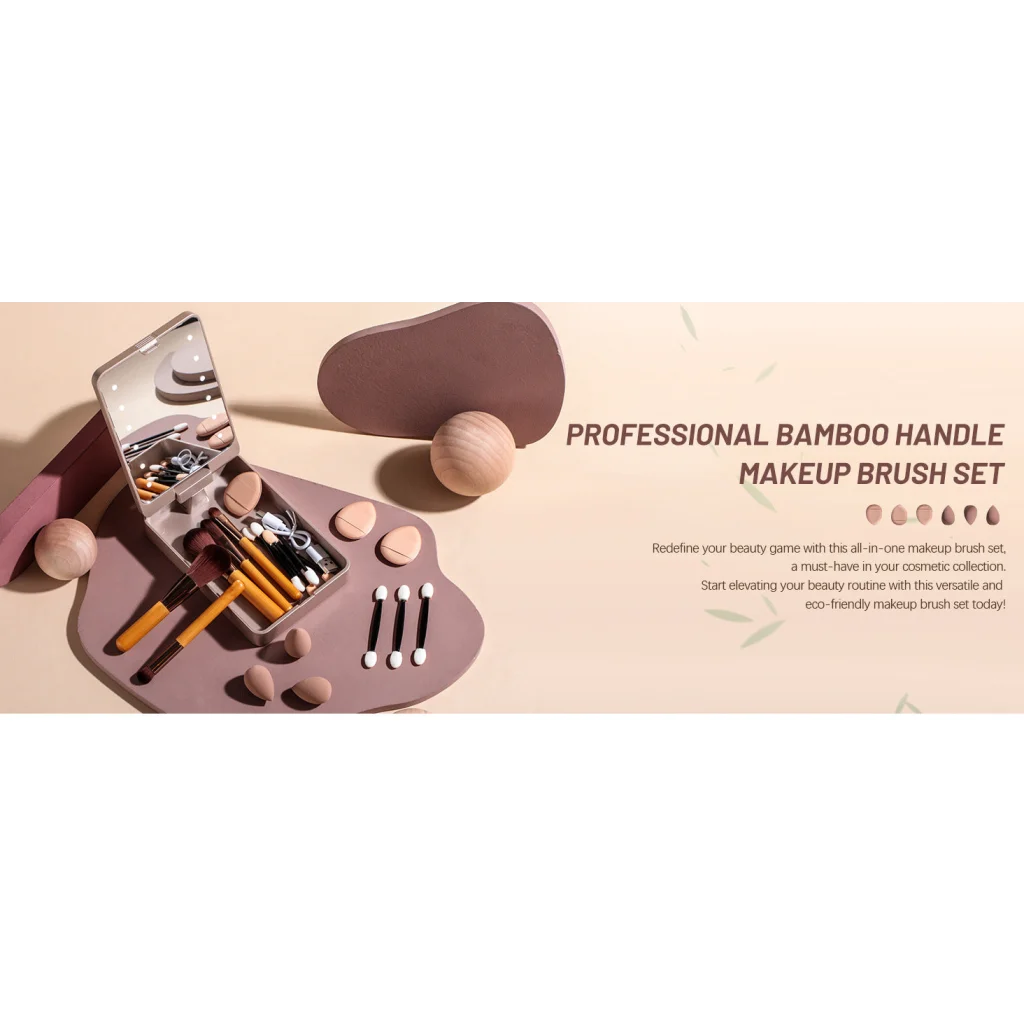 Portable Travel Makeup Brush Set with LED Mirror