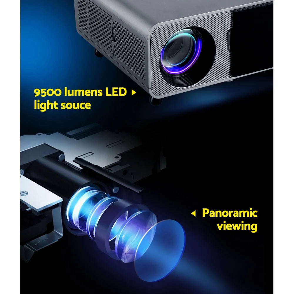 Wifi video projector with front casing details and fitted handles