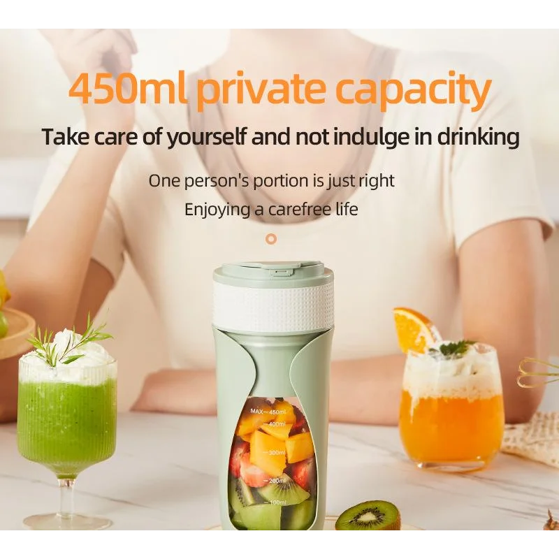 Portable Wireless Juicing Cup - 450ml 6-Blade Ice Crusher