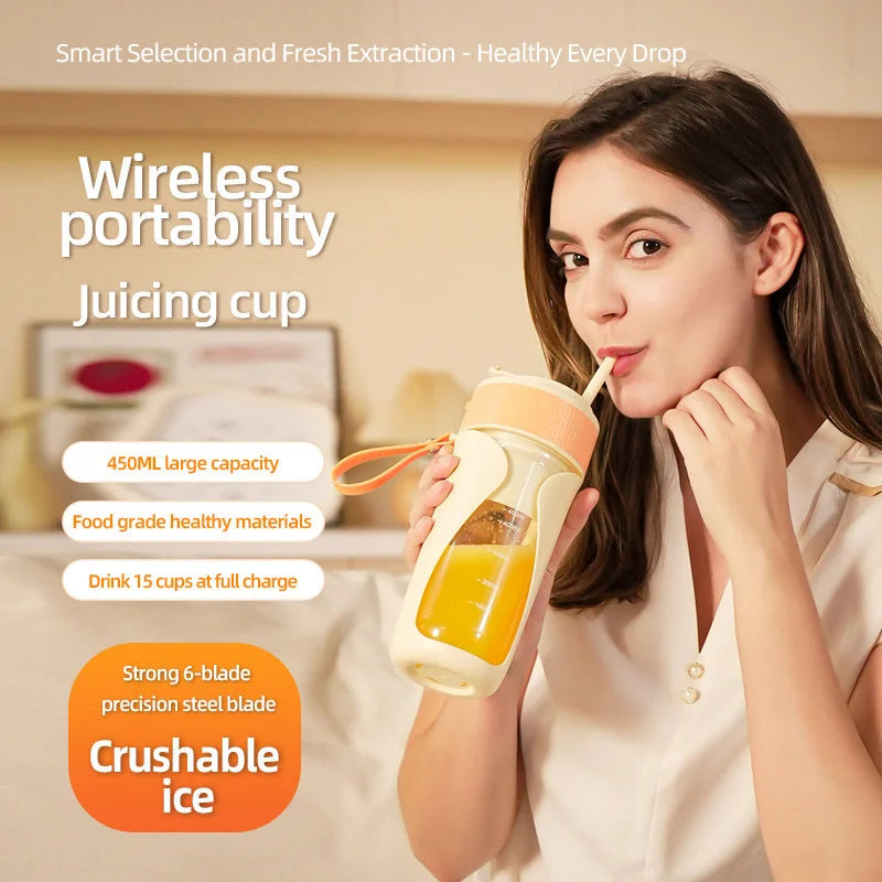 Portable Wireless Juicing Cup - 450ml 6-Blade Ice Crusher