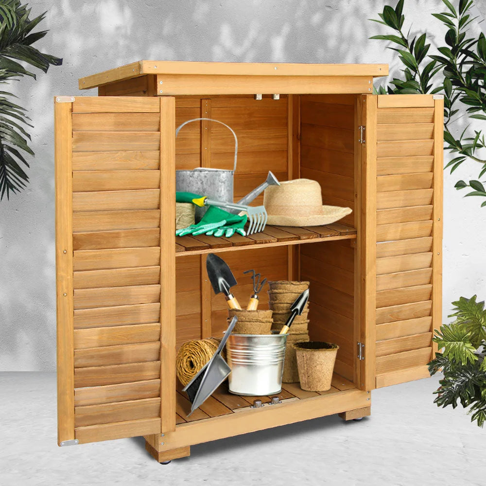 Wooden storage cabinet with outdoor