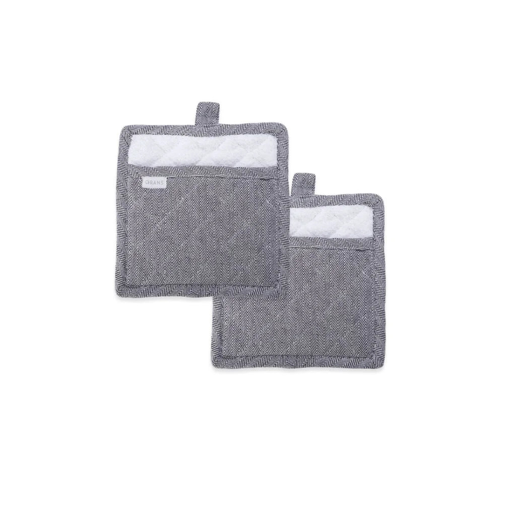 Pot Holders Rans Herringbone Cotton Set of 2 - Black - Home