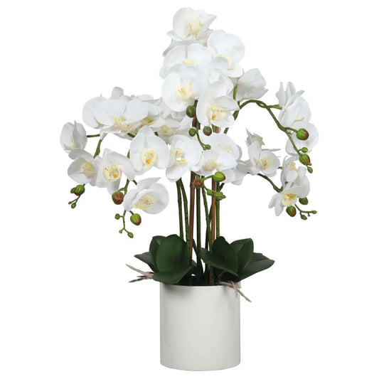 Potted Faux Orchid Large Multi Stem White 65cm