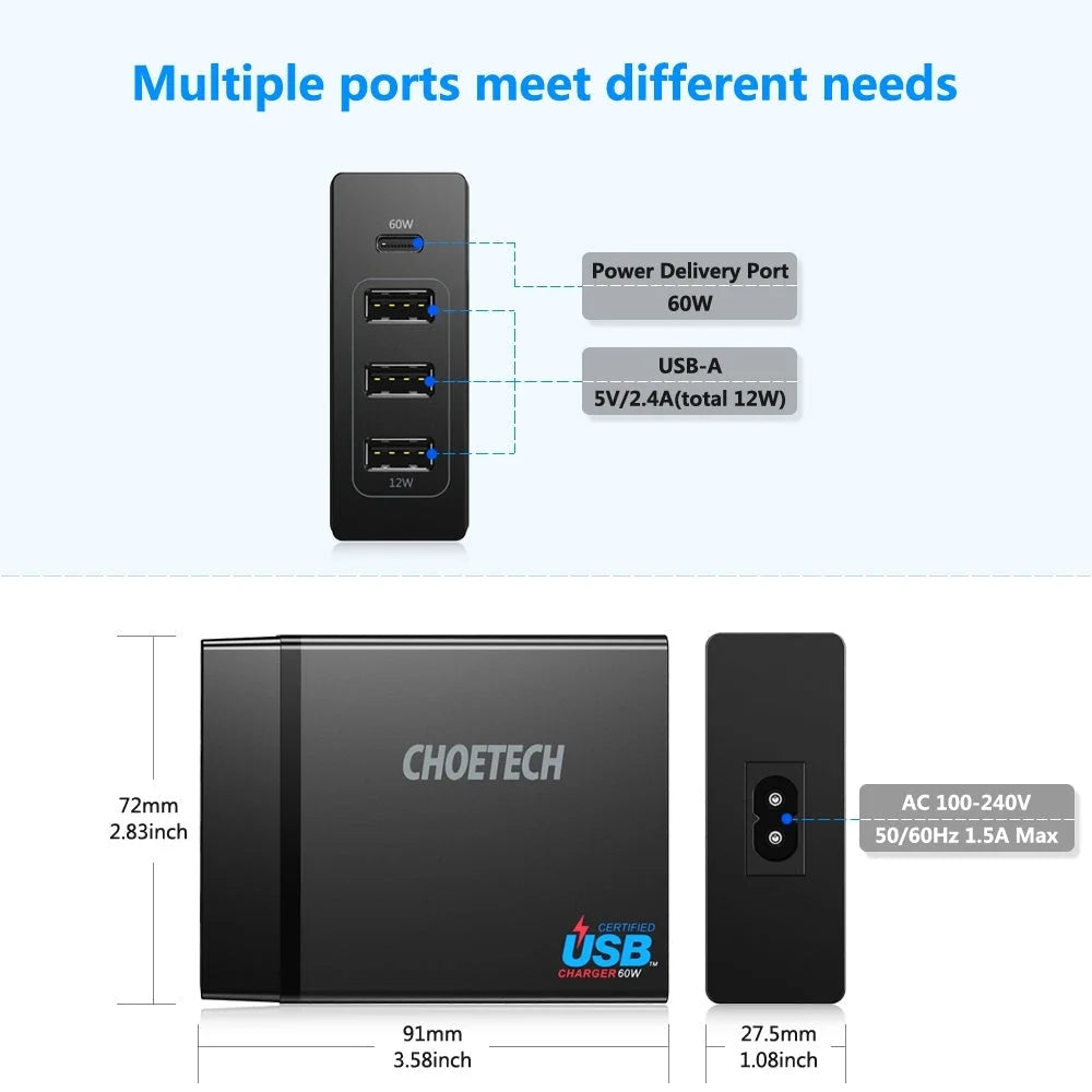 Power Delivery Charger CHOETECH PD72