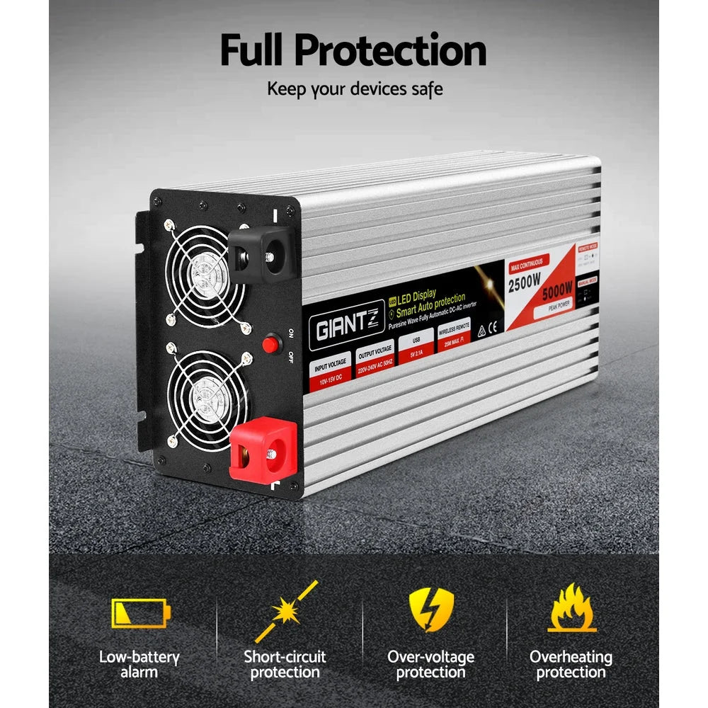 Power Inverter 12V to 240V 2500W/5000W - Pure Sine Wave