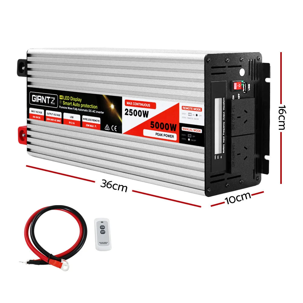 Power Inverter 12V to 240V 2500W/5000W - Pure Sine Wave