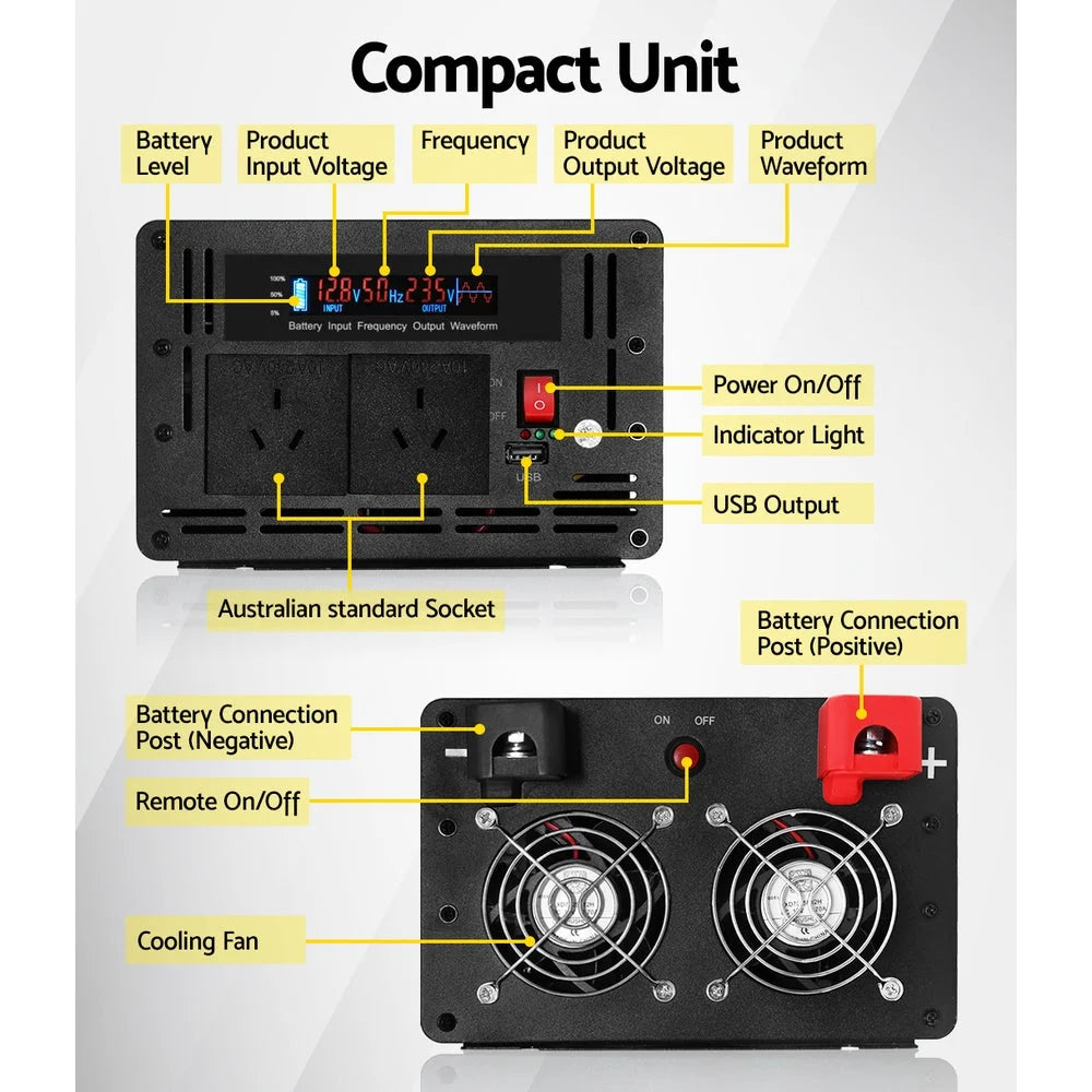 Power Inverter 12V to 240V 2500W/5000W - Pure Sine Wave