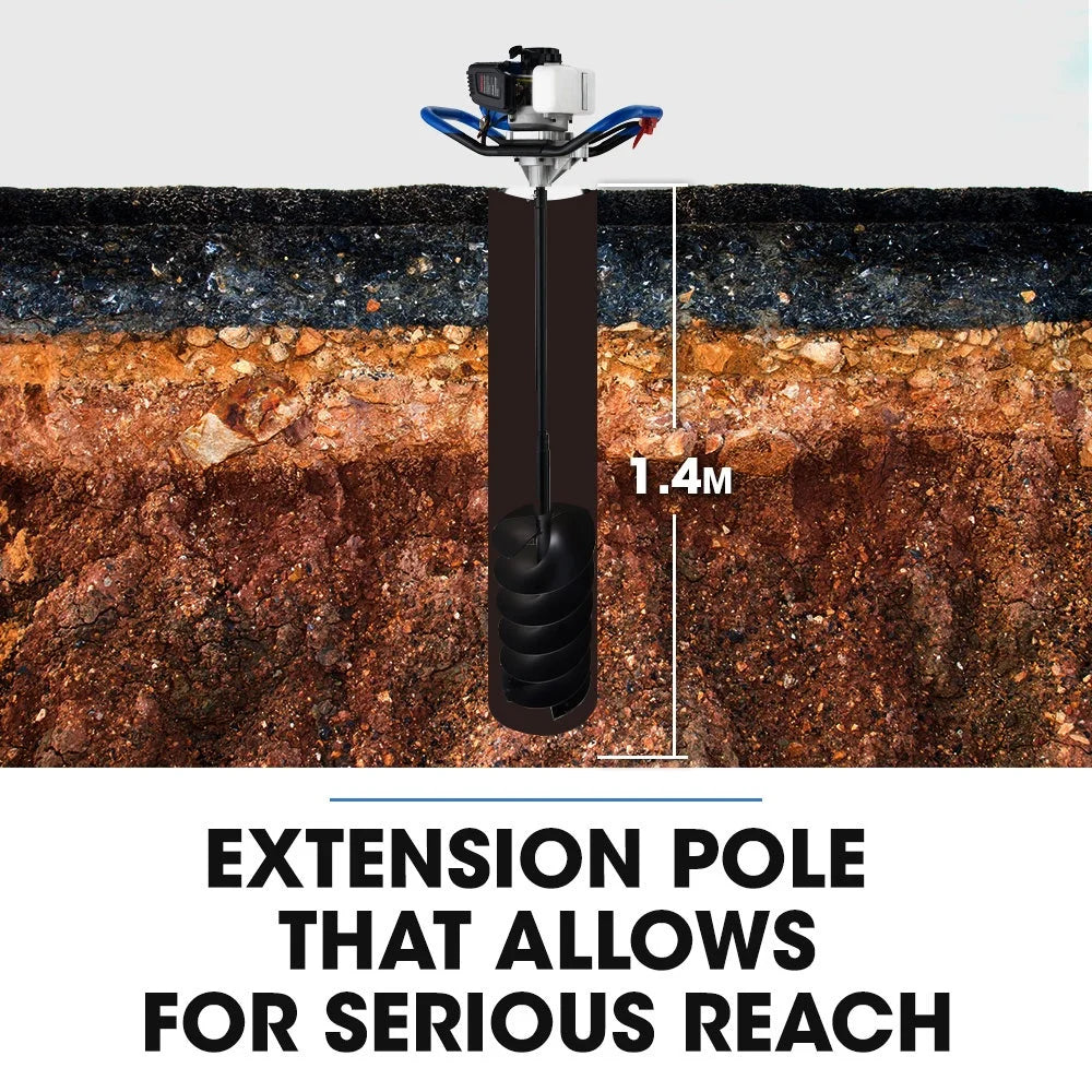 POWERBLADE PD950 52cc 2-Stroke Petrol Post Hole Digger w/ 3