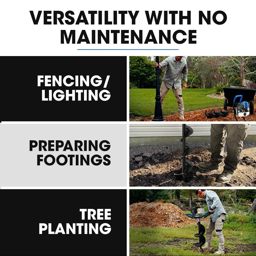 POWERBLADE PD950 52cc 2-Stroke Petrol Post Hole Digger w/ 3