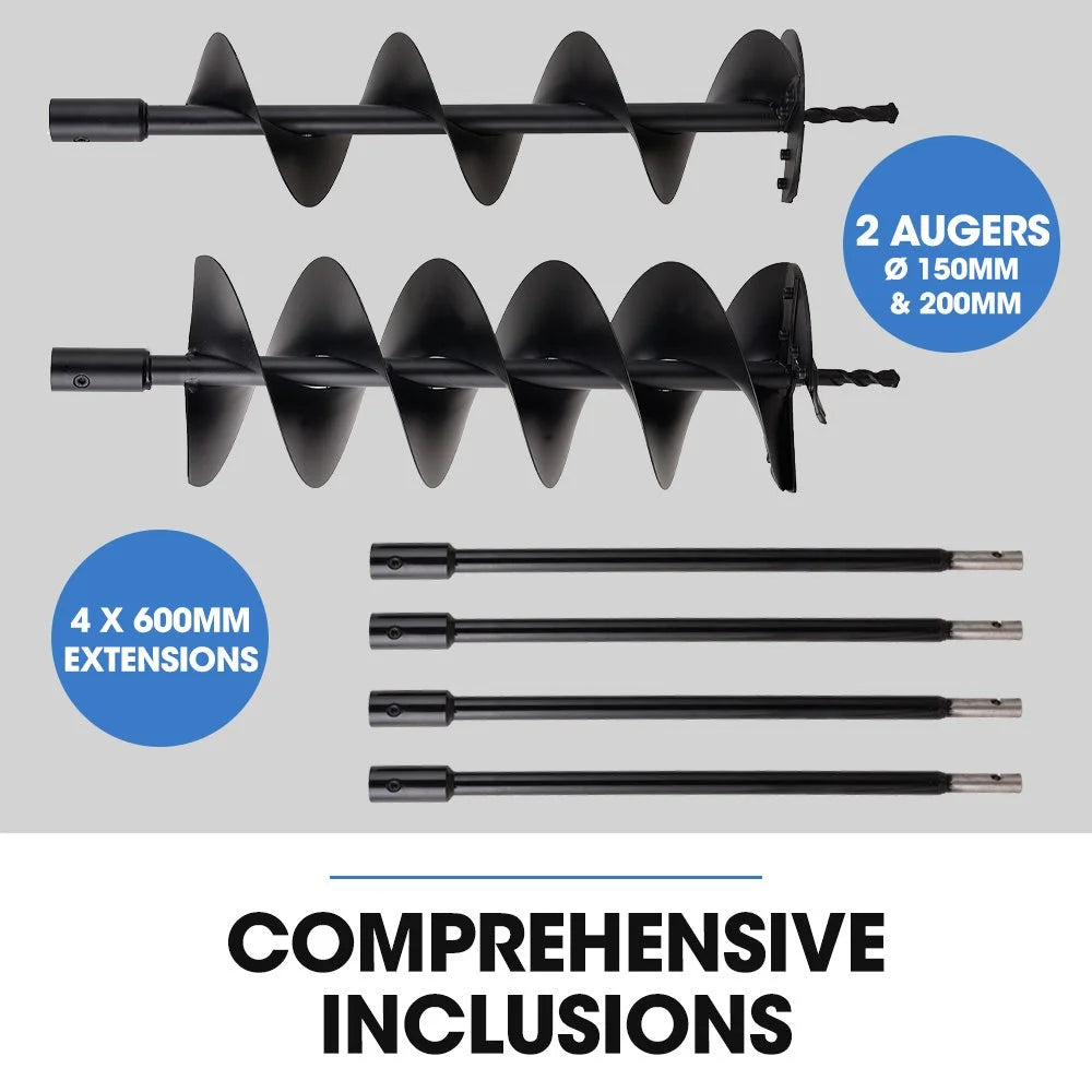 POWERBLADE PD950 52cc 2-Stroke Petrol Post Hole Digger w/ 3