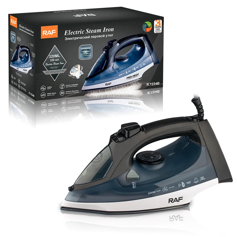 Powerful 2200W Electric Steam Iron with Ceramic Soleplate &