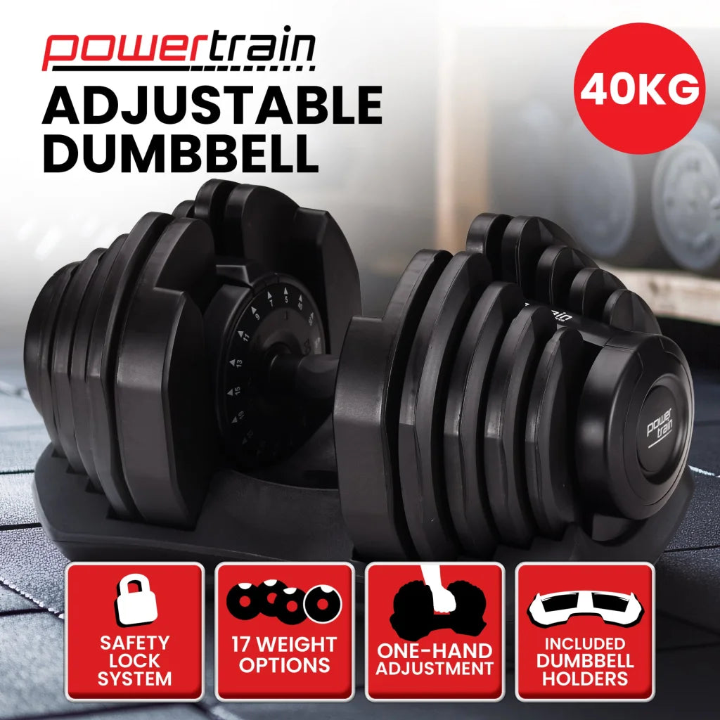 Powertrain 1x 40kg Adjustable Dumbbell - Sports & Fitness >