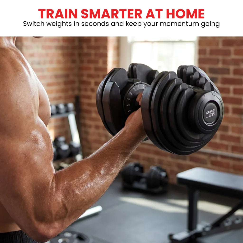 Powertrain 1x 40kg Adjustable Dumbbell - Sports & Fitness >