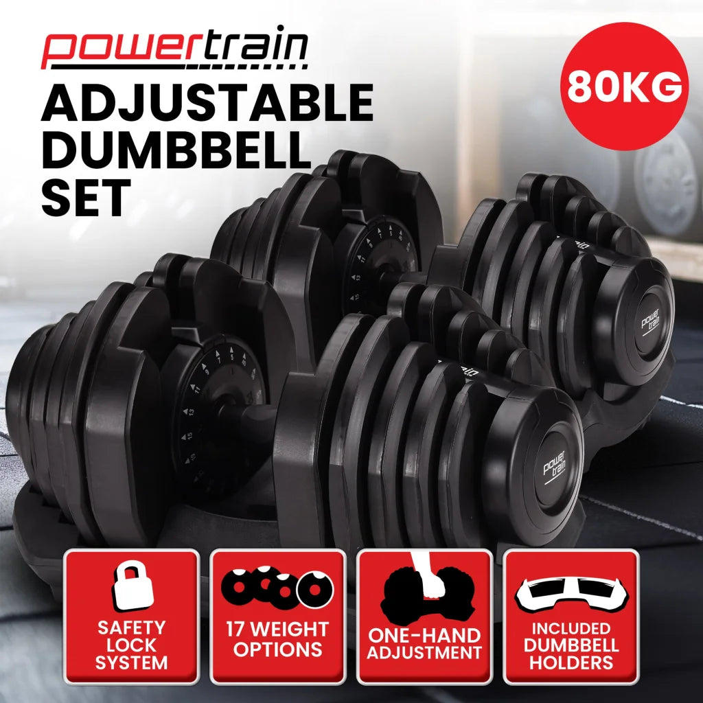 Powertrain 2 x 40kg Powertrain Adjustable Dumbbells Home