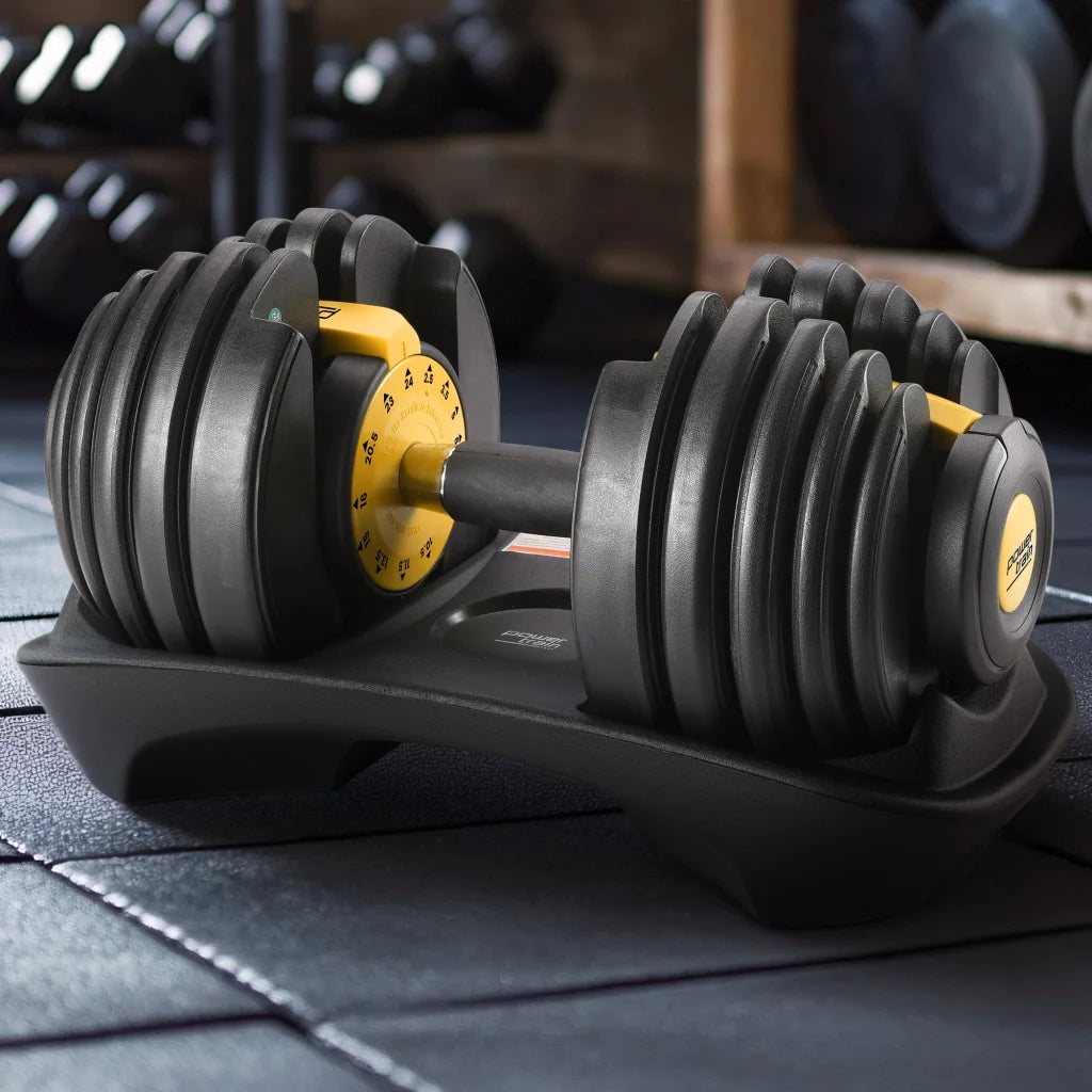 Powertrain adjustable gym with size cues and product form