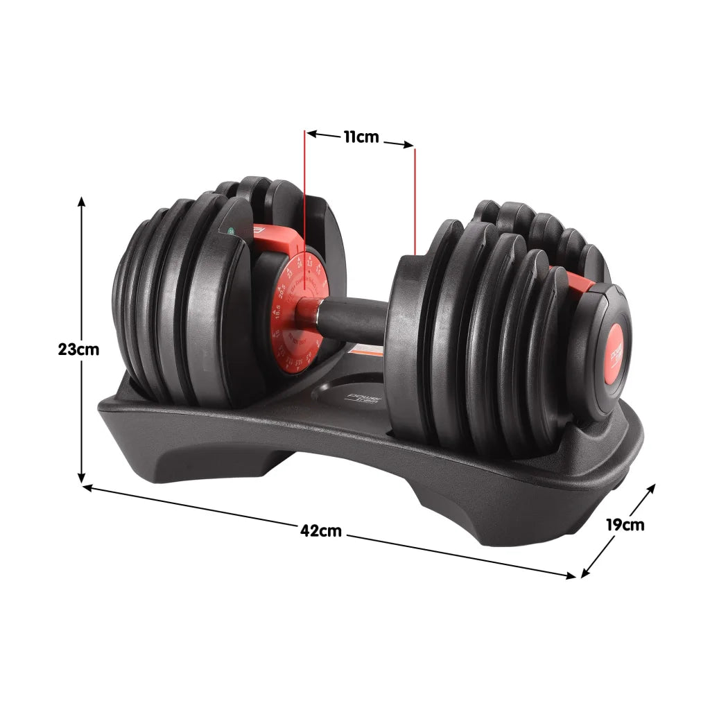 Powertrain 2x 24kg Adjustable Dumbbells with Stand - Sports