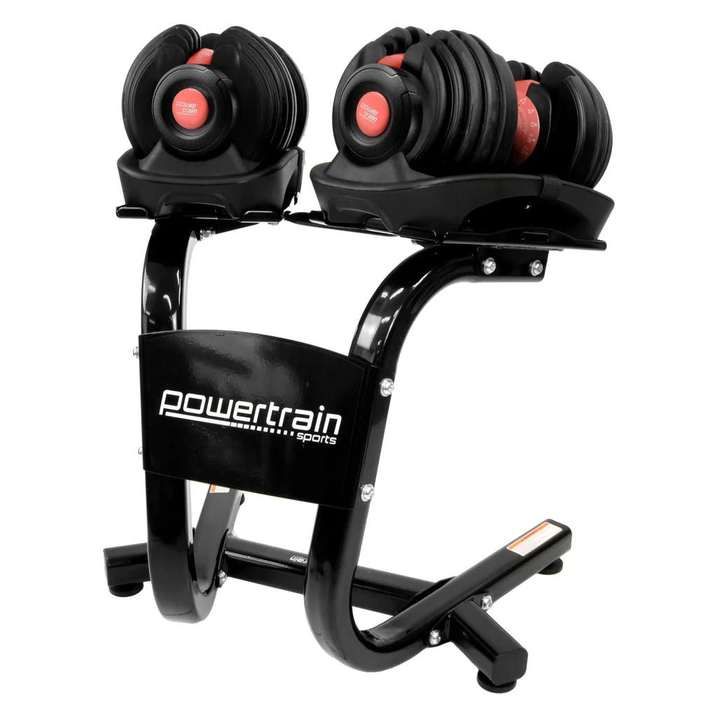 Powertrain 2x 24kg Adjustable Dumbbells with Stand - Sports
