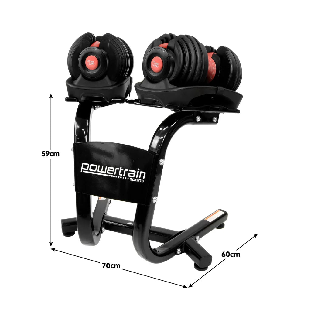 Powertrain 2x 24kg Adjustable Dumbbells with Stand - Sports