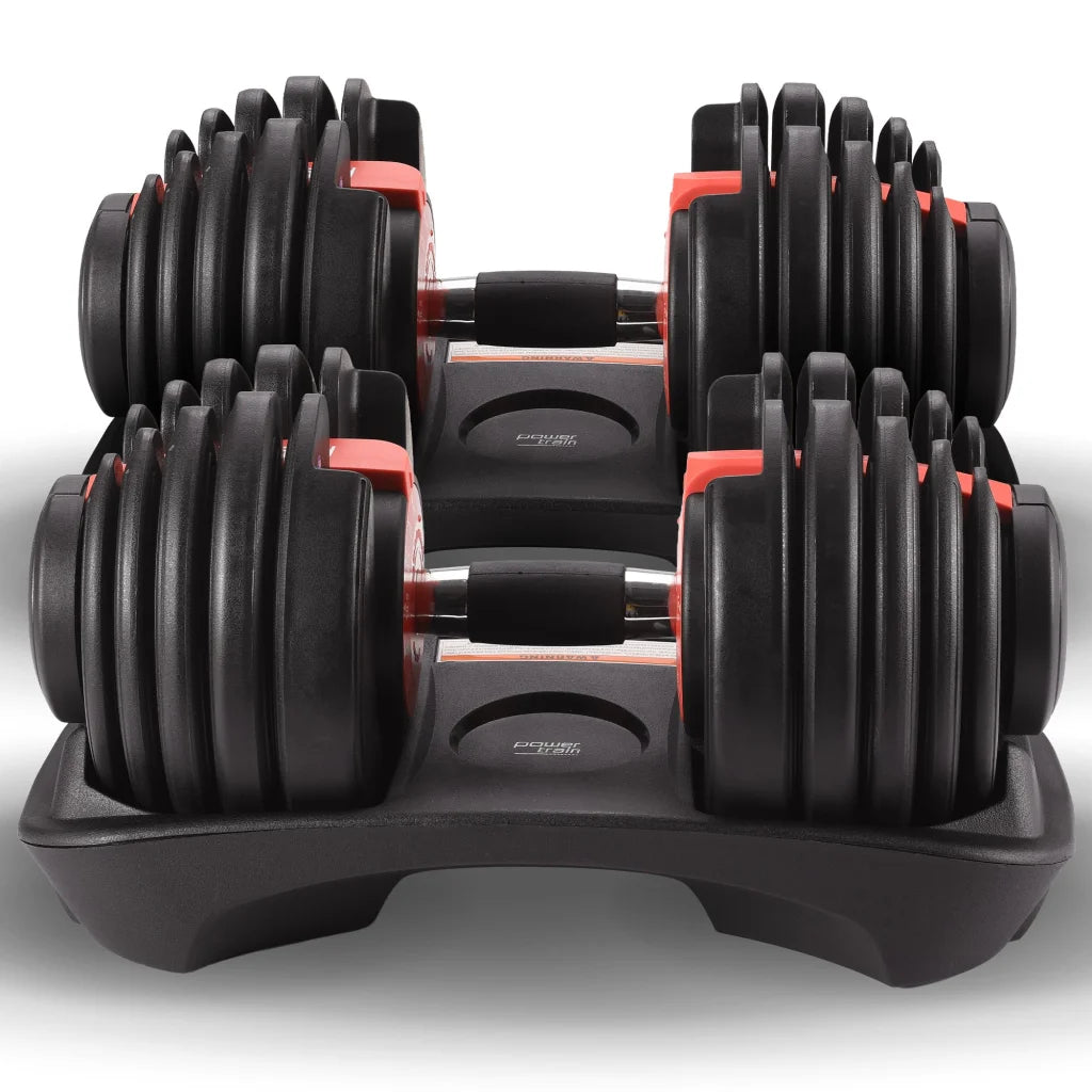 Powertrain 2x 24kg Adjustable Dumbbells with Stand - Sports