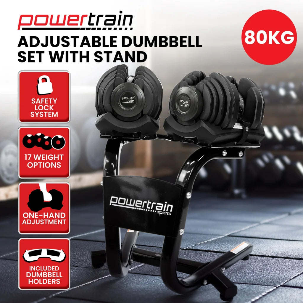 Powertrain 2x 40kg Powertrain Adjustable Dumbbells