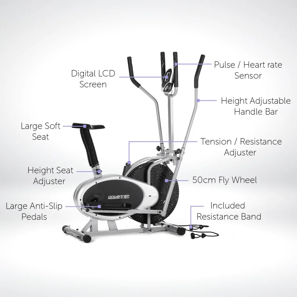 Powertrain 3-in-1 Elliptical Cross Trainer Exercise Bike