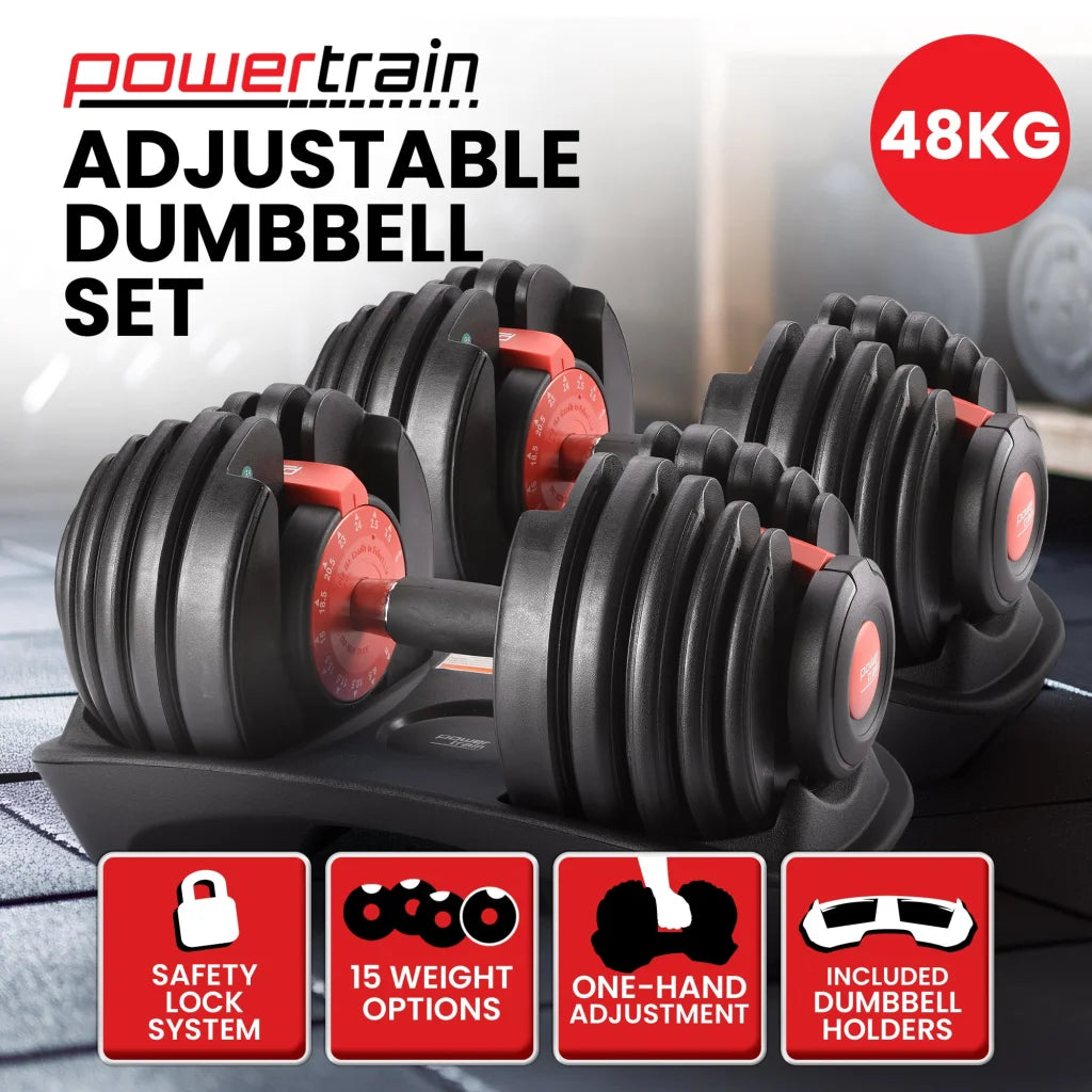 Powertrain 48k Adjustable Dumbbell Home Gym Set - Sports &