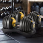 Gold 48kg powertrain adjustable dumbbell with attachment points and product body