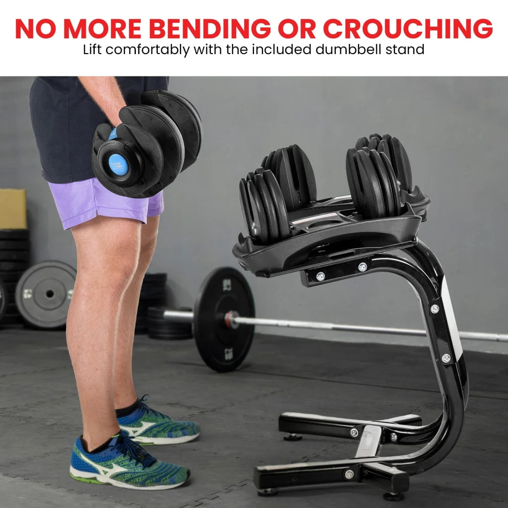 Powertrain 48KG Adjustable Dumbbell Set With Stand Blue