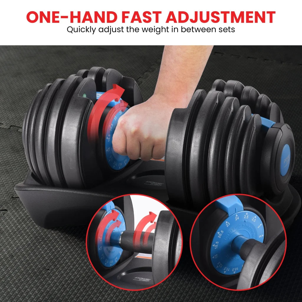 Powertrain 48KG Adjustable Dumbbell Set With Stand Blue
