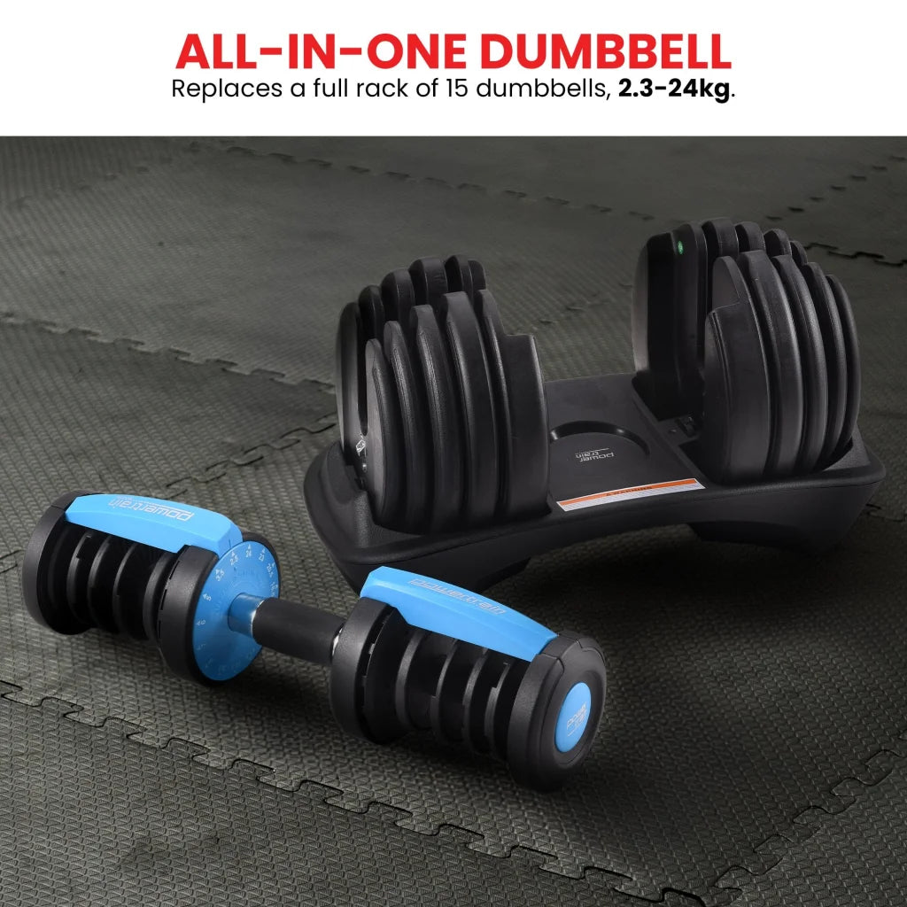 Powertrain 48KG Adjustable Dumbbell Set With Stand Blue
