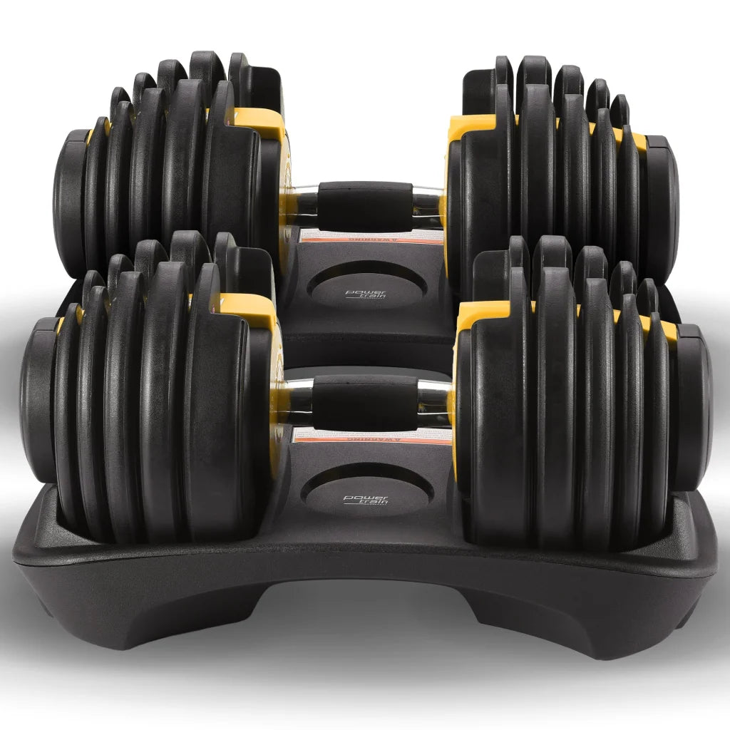 Powertrain 48KG Adjustable Dumbbell Set With Stand - Gold