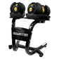 Gold 48kg powertrain adjustable dumbbell with size cues and product form