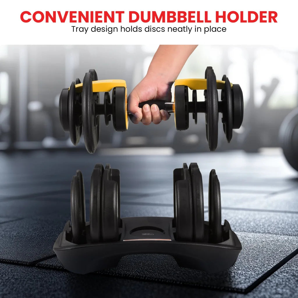 Powertrain 48KG Adjustable Dumbbell Set With Stand - Gold