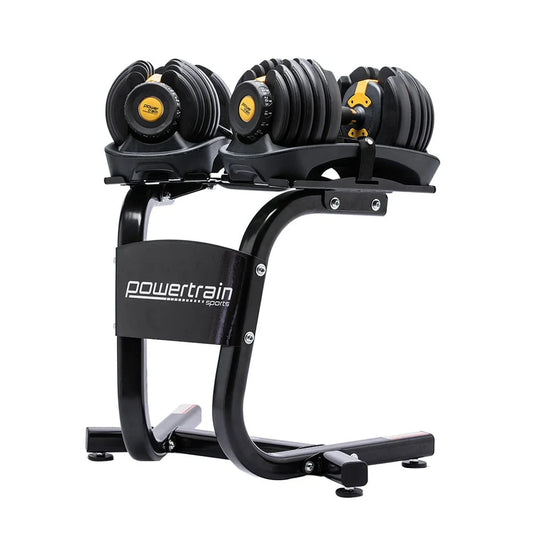 Powertrain 48KG Adjustable Dumbbell Set With Stand - Gold