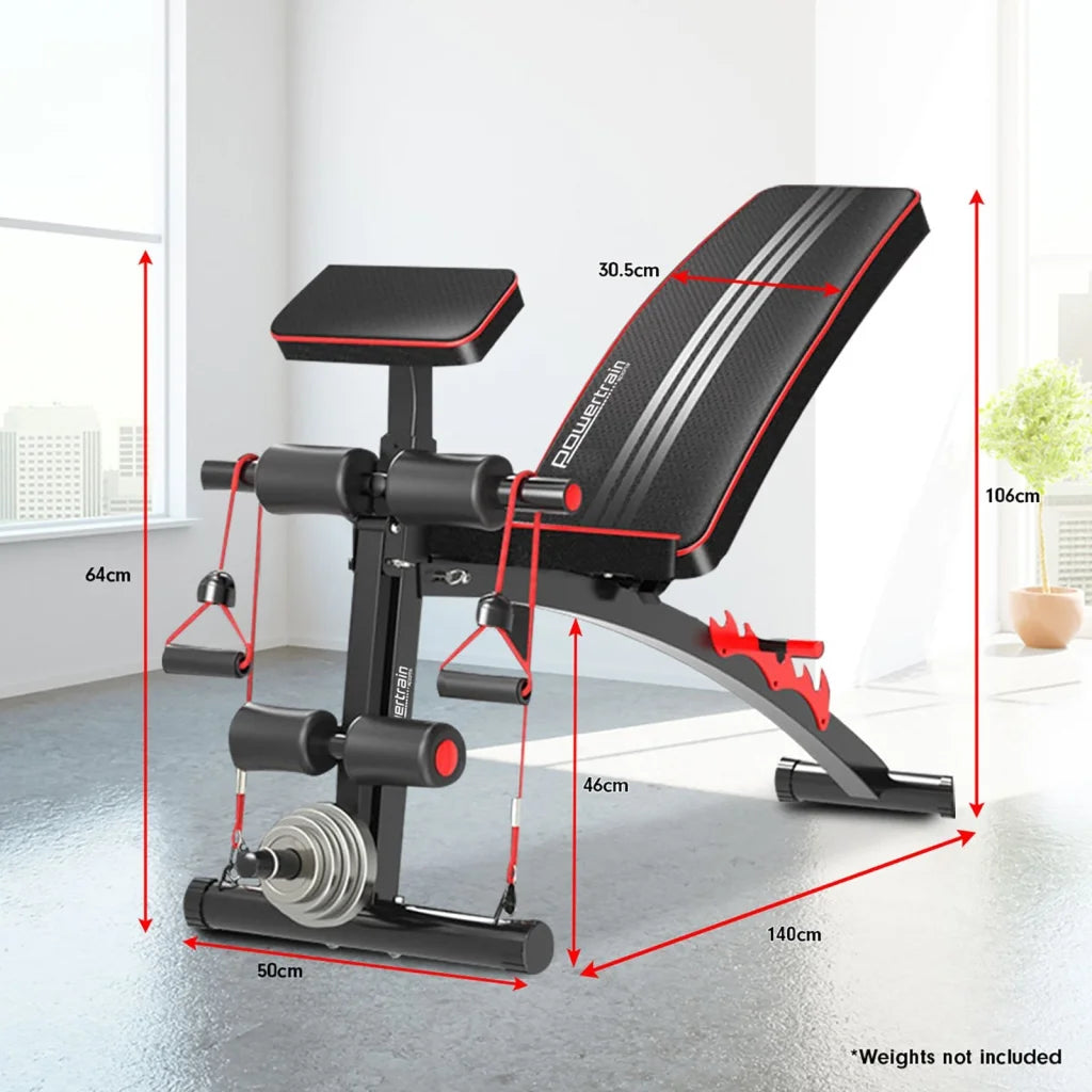 Powertrain Adjustable FID Home Gym Bench with Preacher Curl