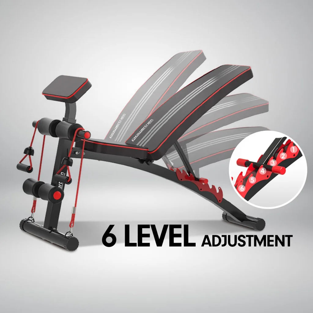 Powertrain Adjustable FID Home Gym Bench with Preacher Curl