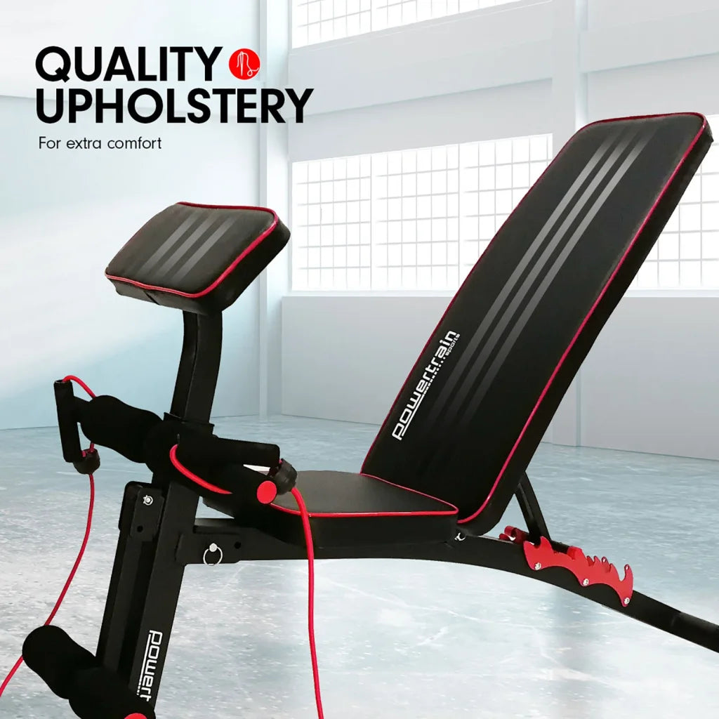 Powertrain Adjustable FID Home Gym Bench with Preacher Curl