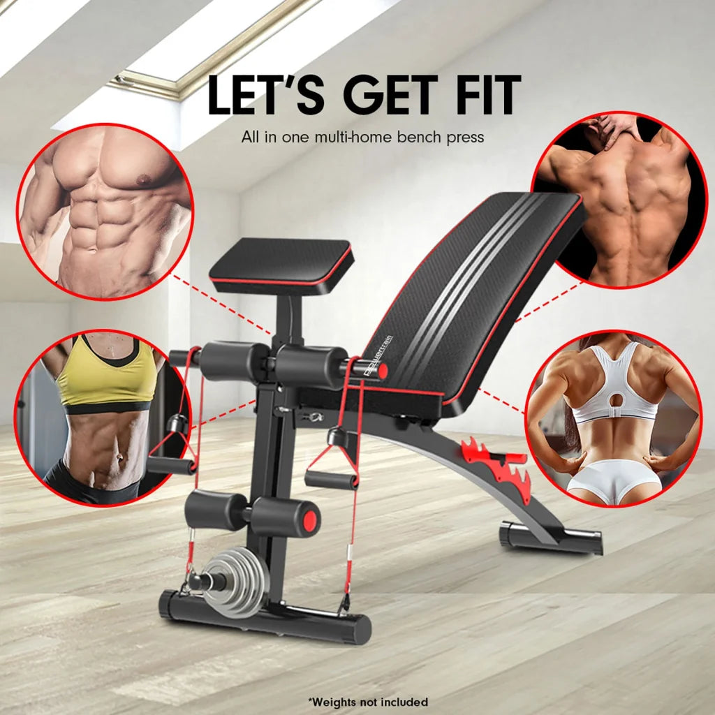 Powertrain Adjustable FID Home Gym Bench with Preacher Curl
