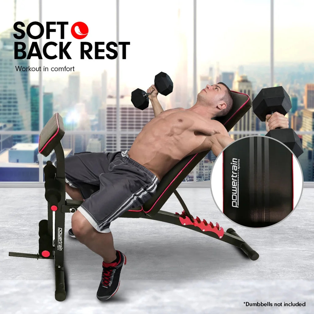 Powertrain Adjustable FID Home Gym Bench with Preacher Curl