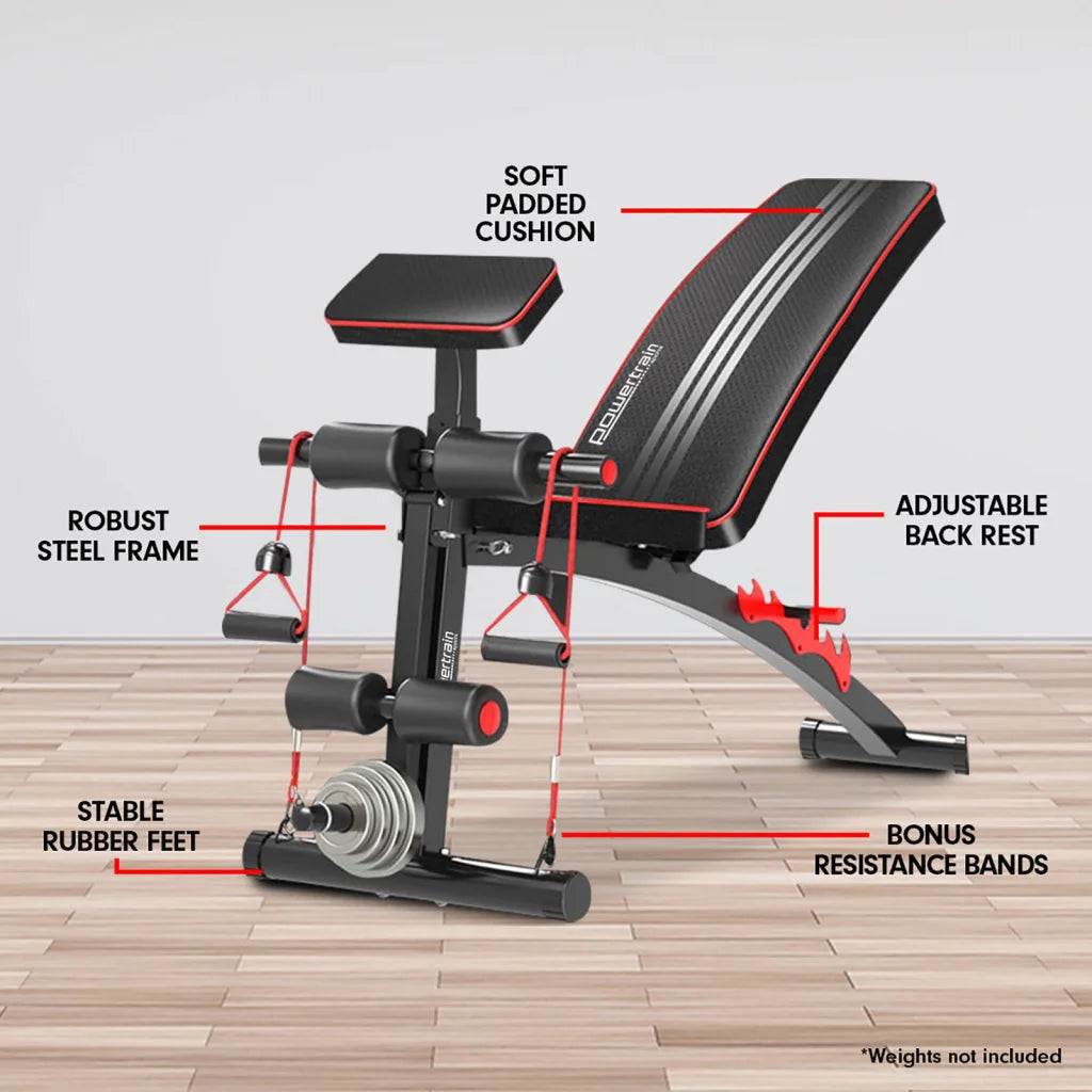 Powertrain Adjustable FID Home Gym Bench with Preacher Curl