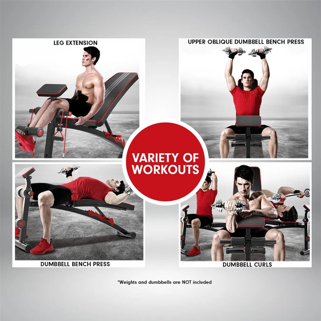 Powertrain Adjustable FID Home Gym Bench with Preacher Curl
