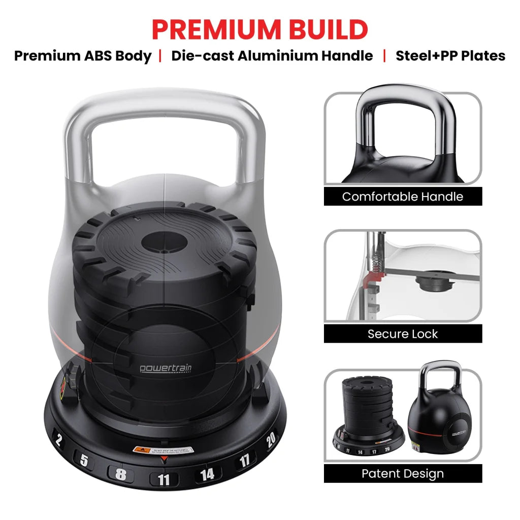 Powertrain Adjustable Kettlebell 20kg 7 in 1 Weight