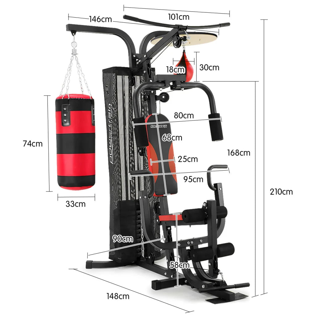Powertrain Home Gym Multi Station with Boxing Punching Bag