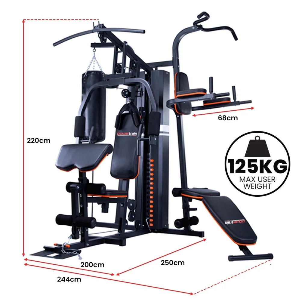 Powertrain Multi Station Home Gym 150lbs Weights Punching