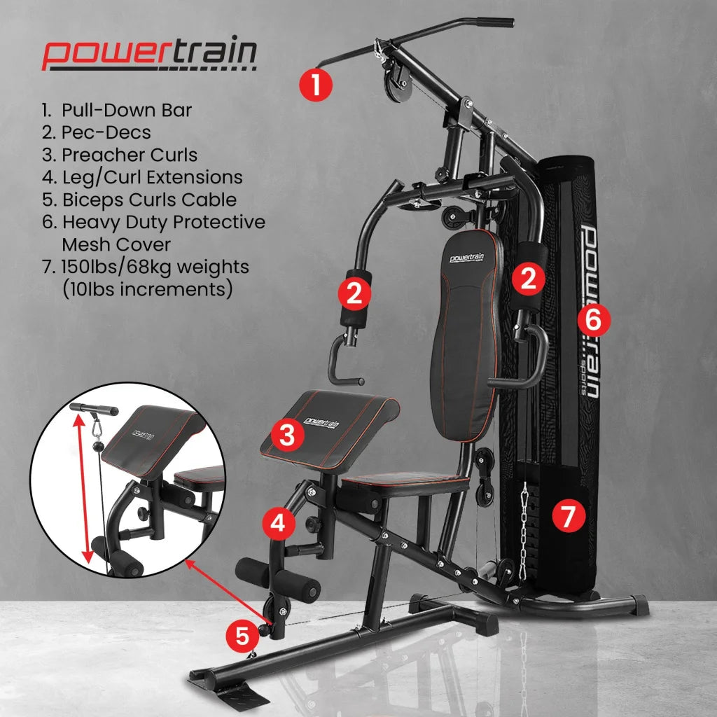 Powertrain Multi Station Home Gym With 68kg Weights