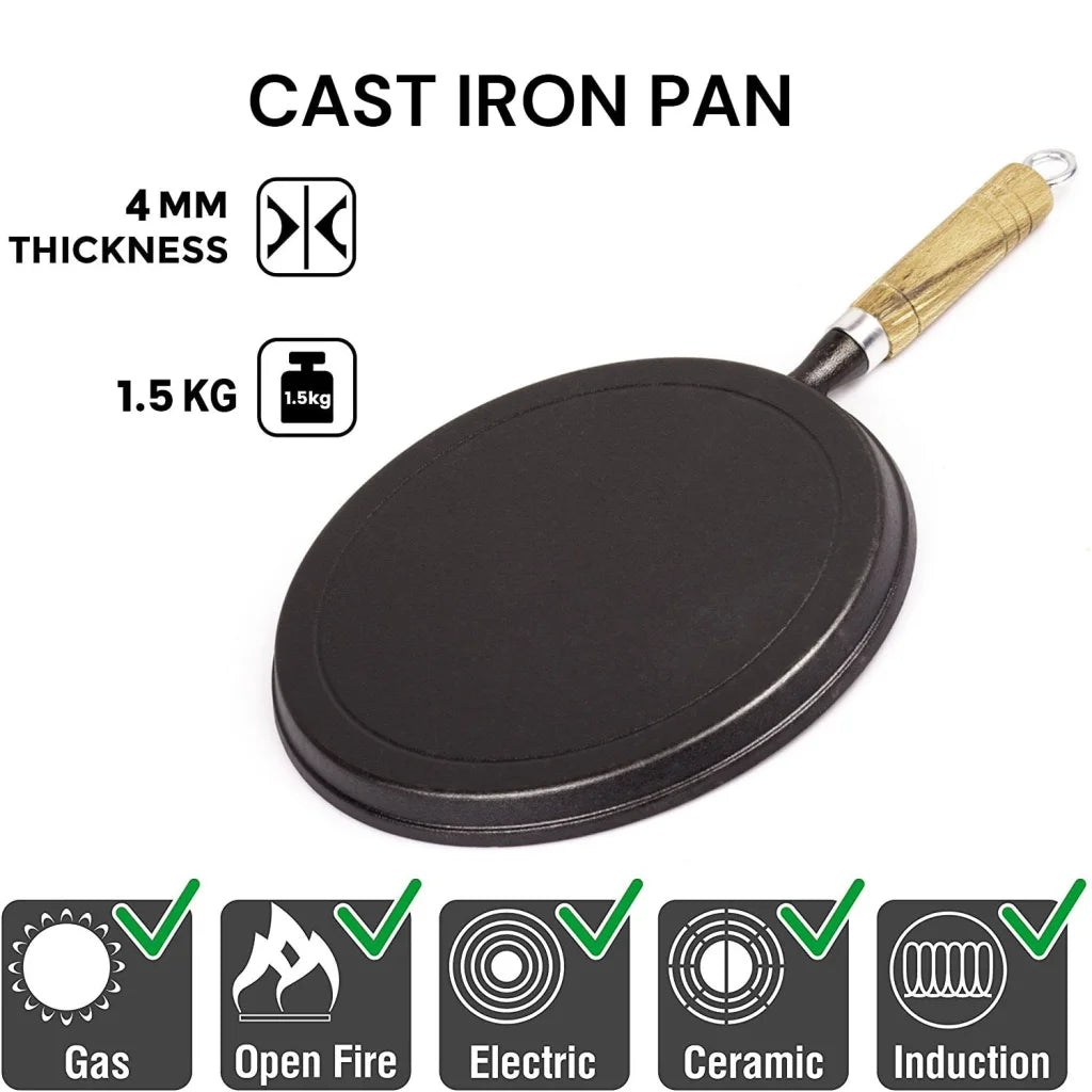 Pre-Seasoned 26cm Cast Iron Fry Pan Cookware Heat-Resistant