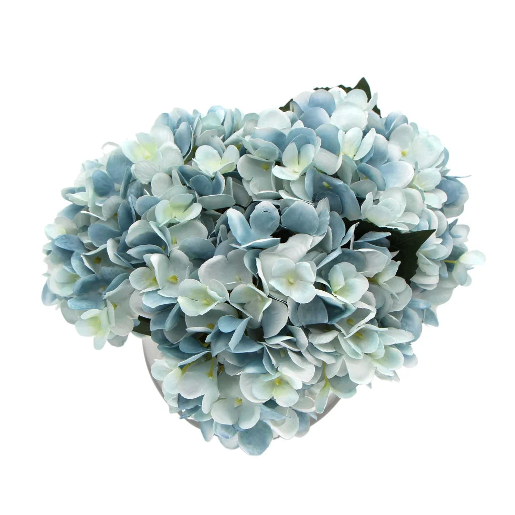 Premium Faux Hydrangea Artificial Flowering Blue with Glass