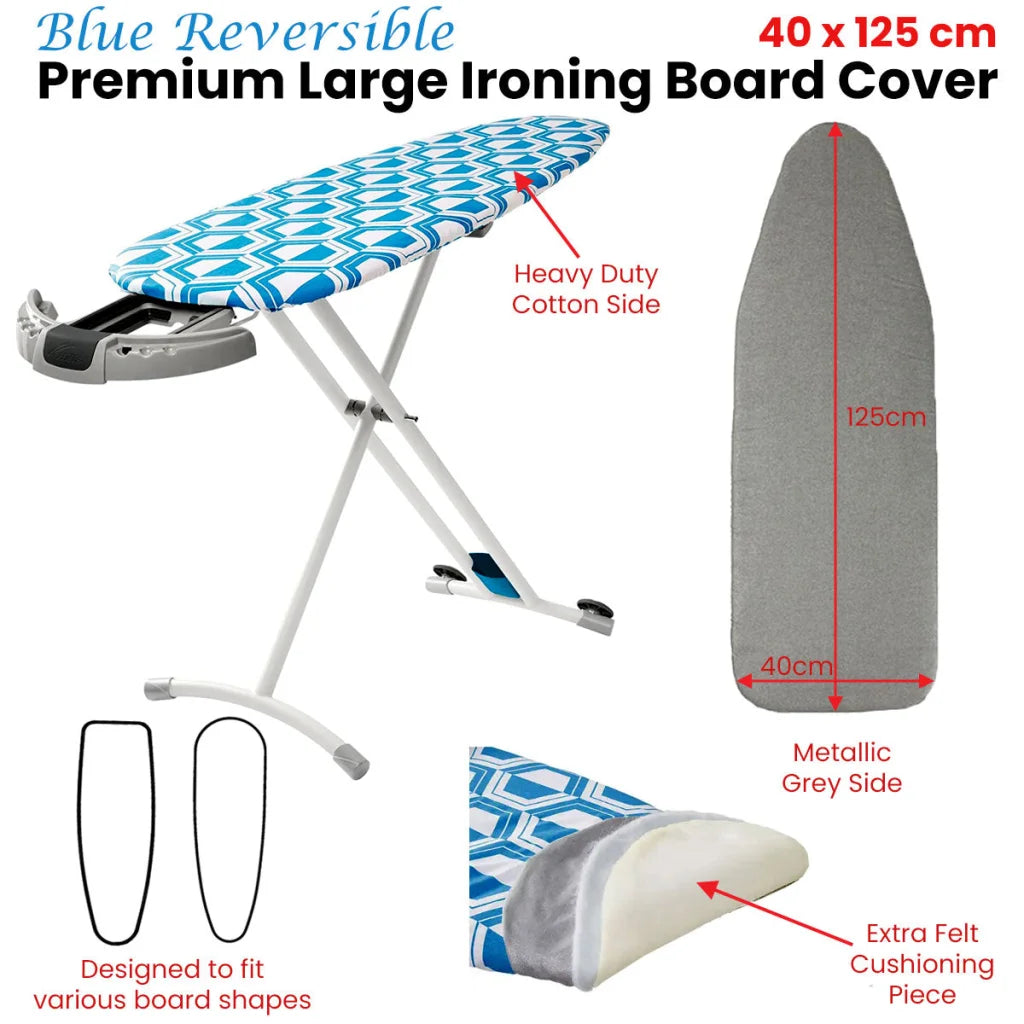 Premium Ironing Board Cover Reversible Large Blue