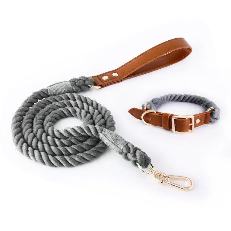 Premium Leather Pet Collar and Leash - Soft Strong Braided